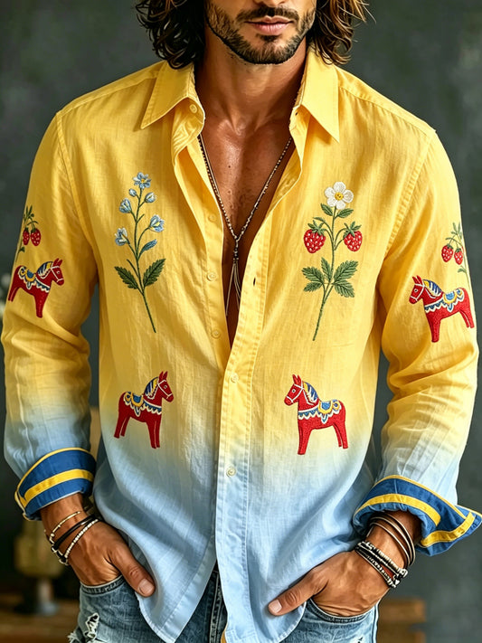 Men's long-sleeved t-shirt with art print in commemoration of Sweden's National Day and Midsummer celebrations