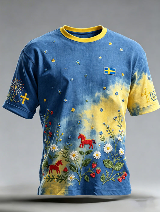Men's sweatshirt with art print celebrating Sweden's National Day and Midsummer festivities