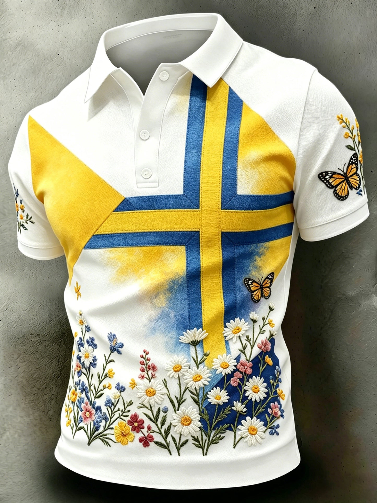 Men's polo shirt with a graphic print celebrating Sweden's National Day and Midsummer festivities