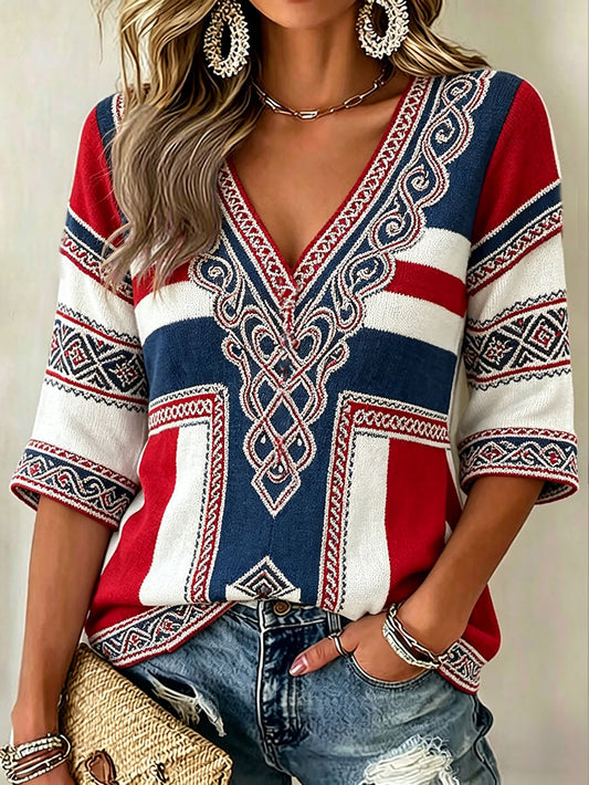 Women's linen tops in Scandinavian style with Nordic floral motif and print