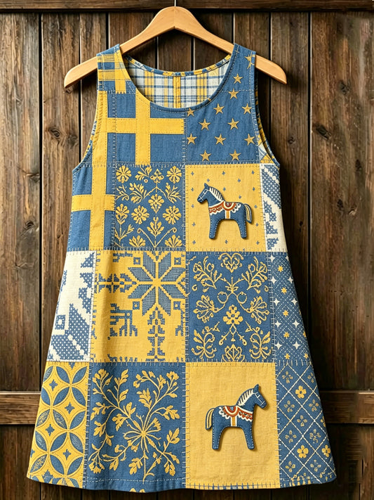 Ladies' Swedish Midsummer festival keepsake art print dress