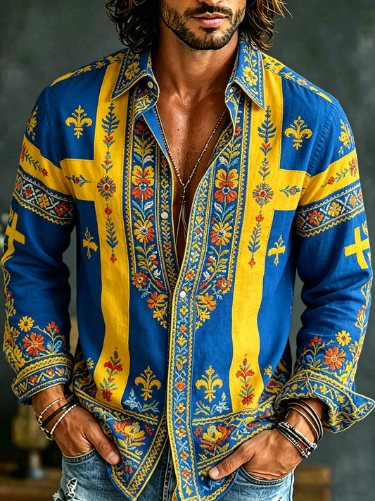 Men's long-sleeved t-shirt with art print commemorating the Swedish Midsummer festival