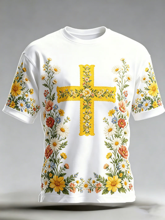 Men's short-sleeved top with an art print celebrating the Swedish Midsummer festival
