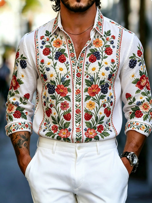 Men's long-sleeved t-shirt with art print commemorating the Swedish Midsummer festival
