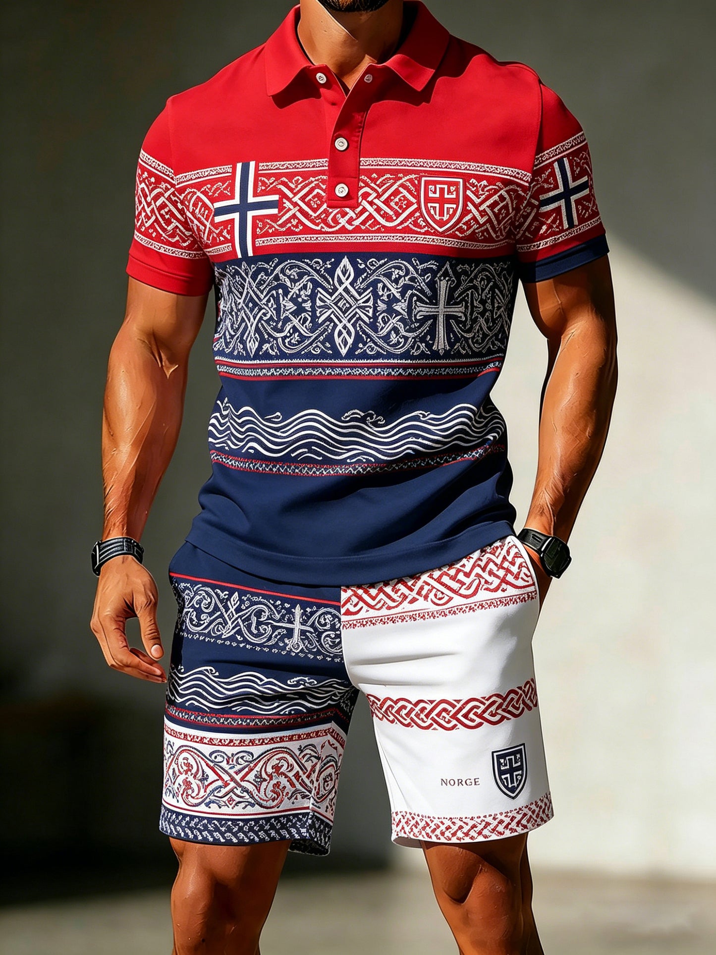 Mens Norway Football Match Cheering Art Print Polo Set