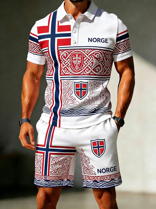 Herrer Norge Fotballkamp Heiar Kunsttrykk Polosett