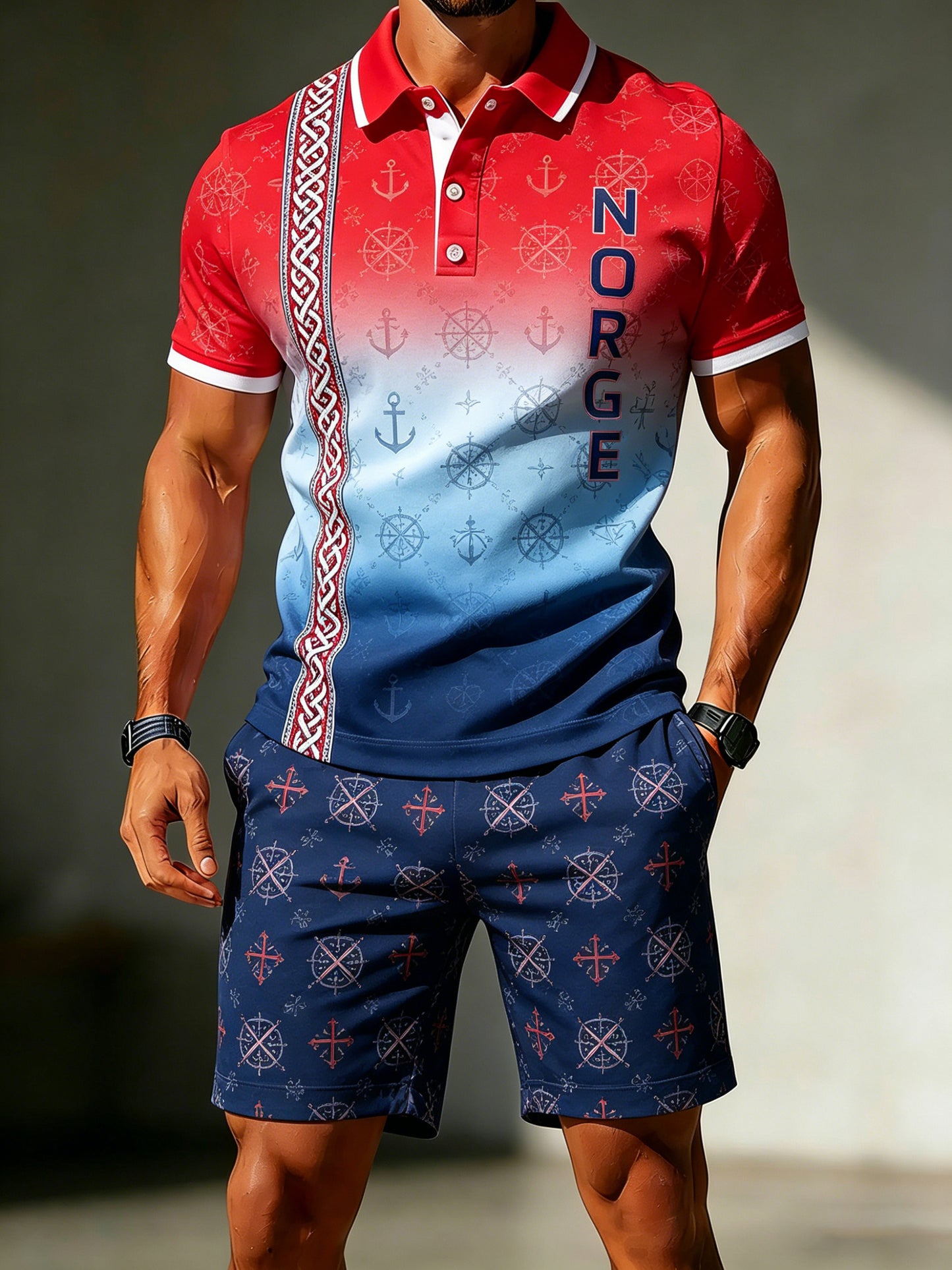 Mens Norway Football Match Cheering Art Print Polo Set