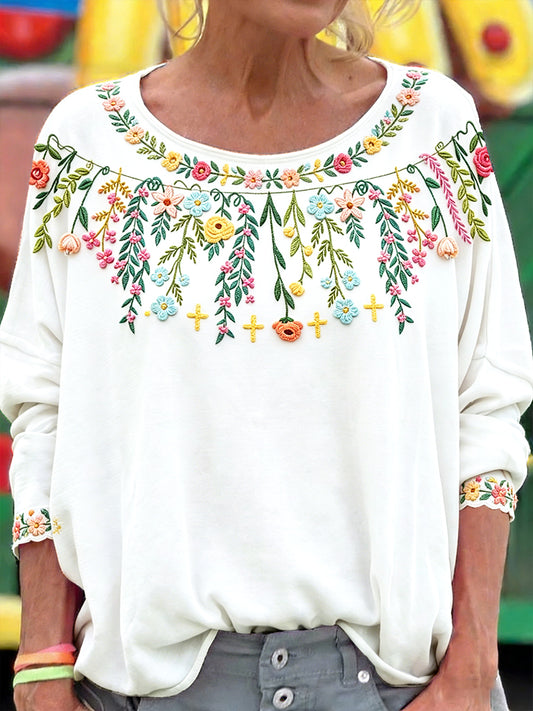 Women's Swedish Midsummer floral casual long-sleeved t-shirt