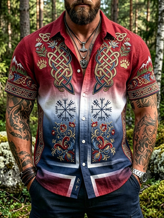 Men's Norwegian Style Vintage Floral Short Sleeve Casual Shirt