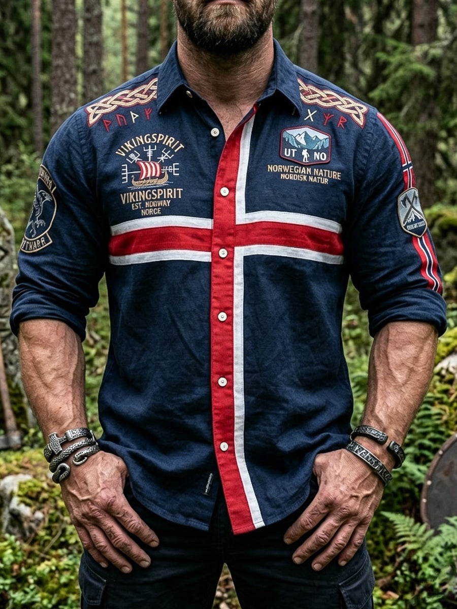 Herr retro vikingtotem lappeteppe fritidsskjorte