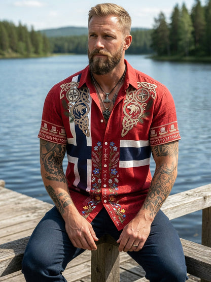 Herr retro asymmetrisk blomstermønstret fritidsskjorte med korte ermer