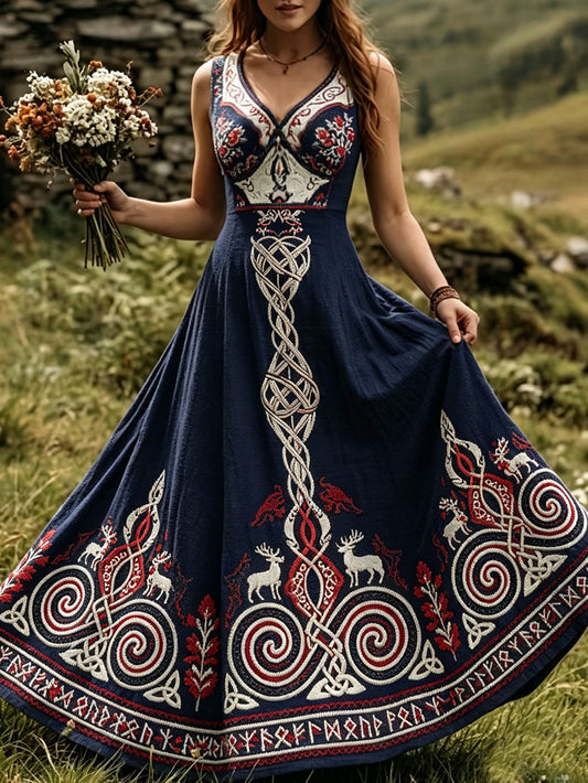 Women's Scandinavian style dress with Nordic art print