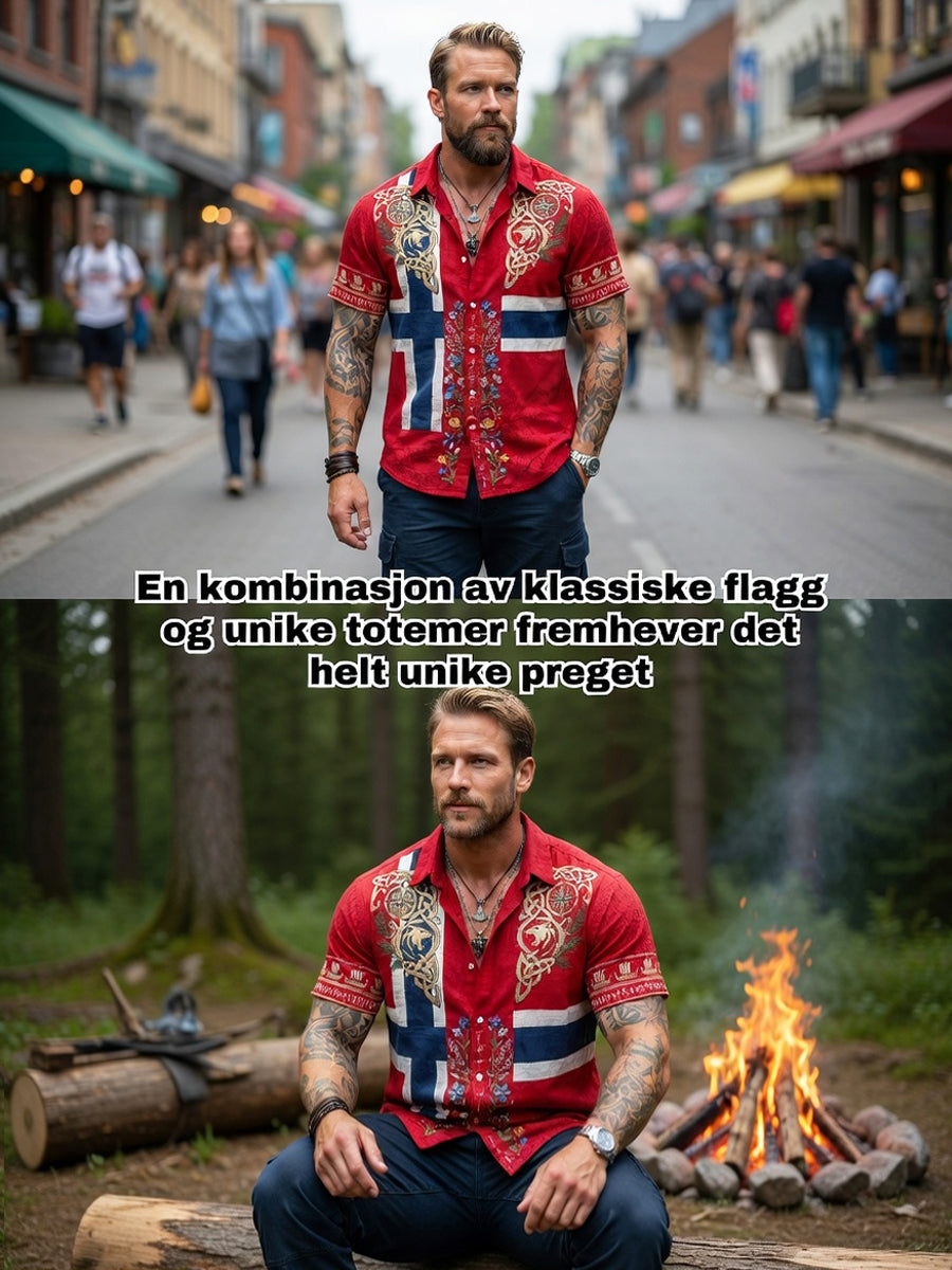 Herr retro asymmetrisk blomstermønstret fritidsskjorte med korte ermer