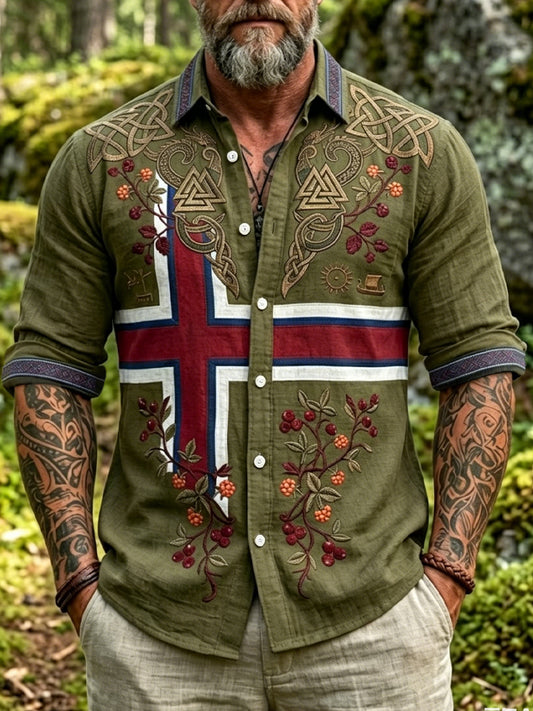 Men's Retro Norwegian Totem Long-Sleeved Casual Shirt