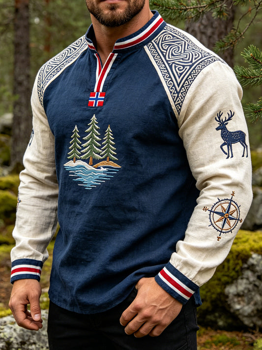Men's Vintage Compass Totem Casual Long-Sleeved T-Shirt