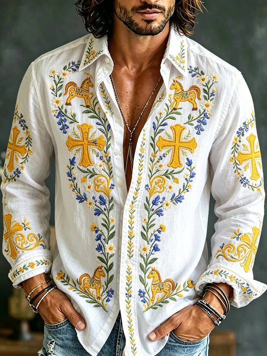 Men's long-sleeved top with an art print celebrating the Swedish Midsummer festival