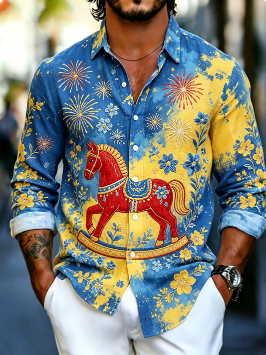 Men's long-sleeved top with an art print celebrating the Swedish Midsummer festival