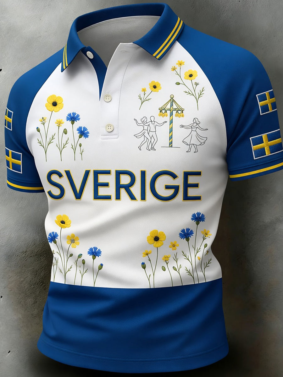 Herrretro svensk konsttryck avslappnad polotröja