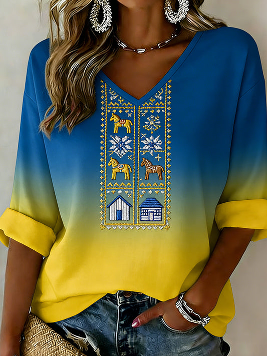 Women's Retro Swedish Art Print Relaxed Top