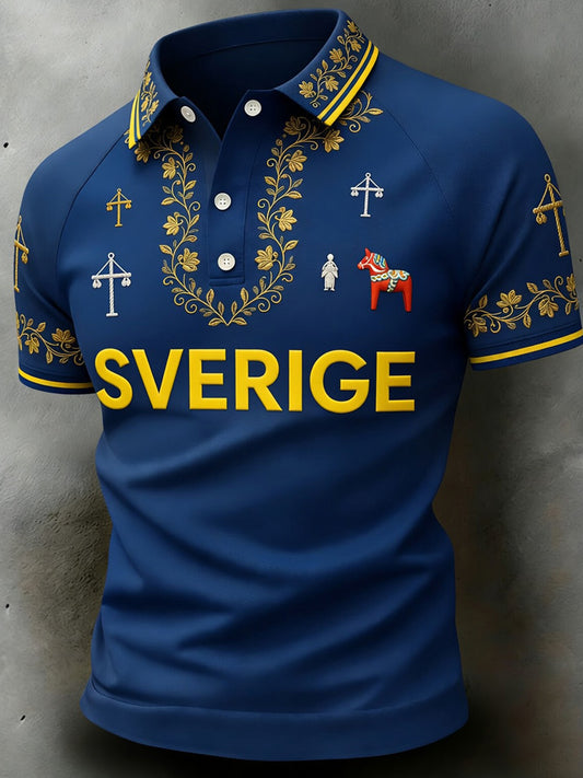 Men's Retro Swedish Art Print Relaxed Turtleneck