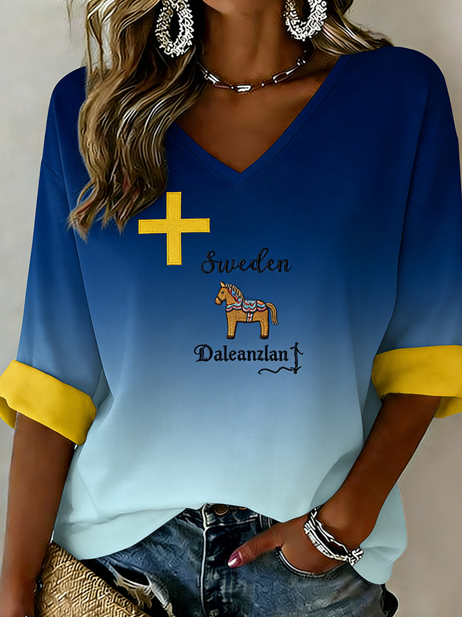 Dams retro svensk konsttryck avslappnad topp