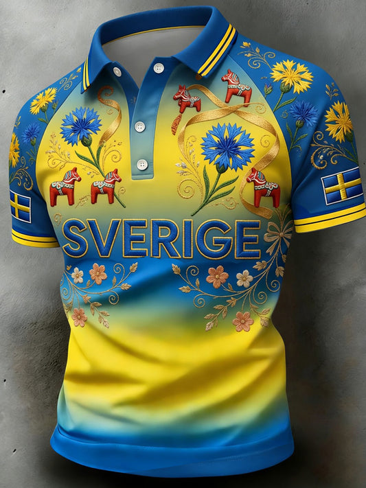 Men's Retro Swedish Art Print Relaxed Turtleneck