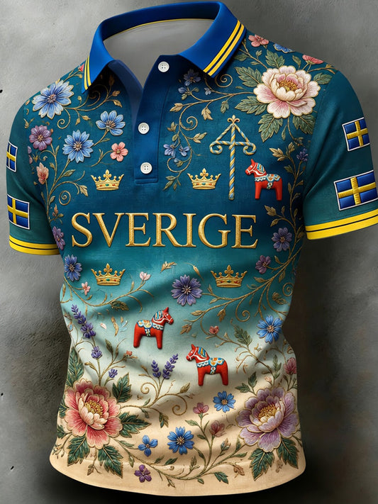 Men's Retro Swedish Art Print Relaxed Turtleneck