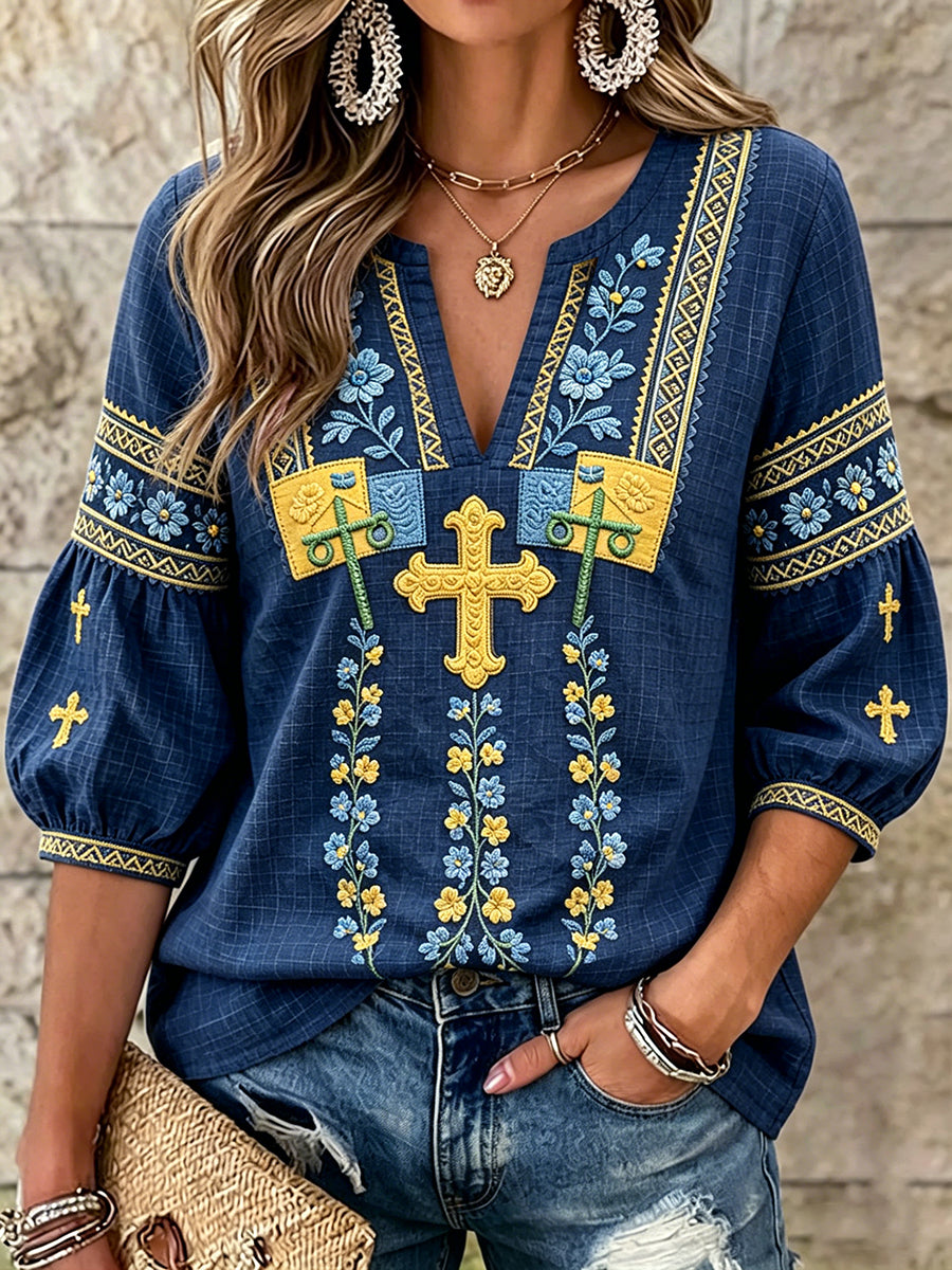 Women's Swedish Floral Midsummer 3D Printed Casual V-Neck T-Shirt