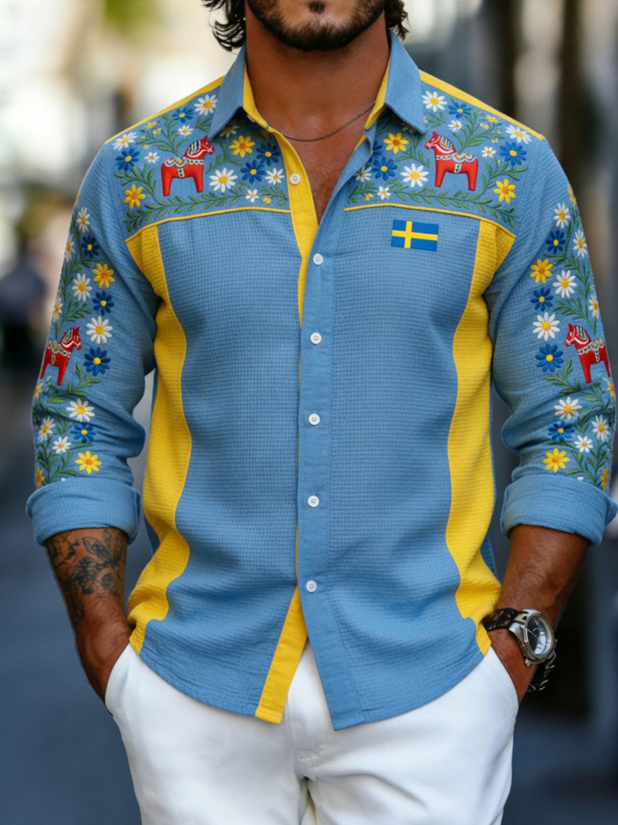 Men's floral long-sleeved shirt
