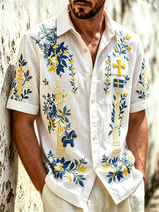 Men's Swedish Midsummer Floral 3D Printed Casual Short Sleeve Shirt