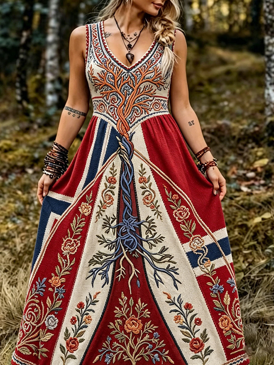Women's dress in Scandinavian style with Nordic floral motif