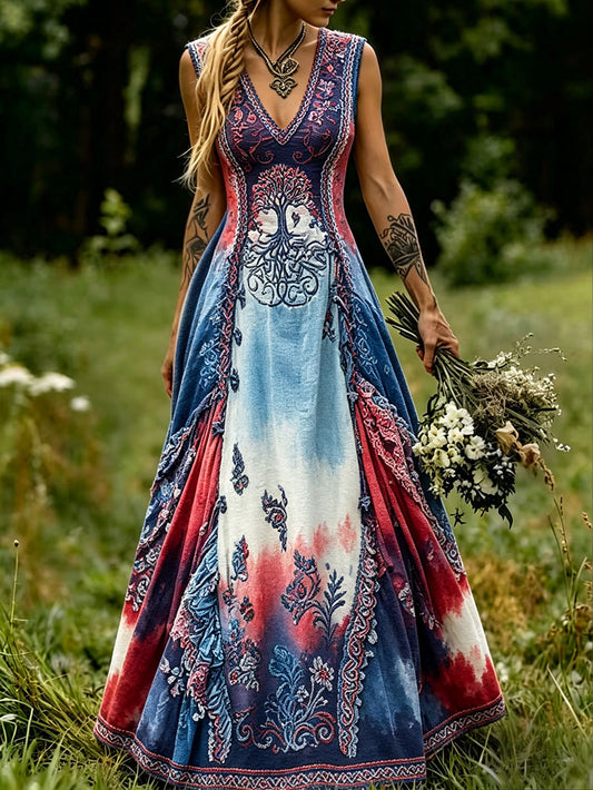 Women's dress in Scandinavian style with Nordic floral motif