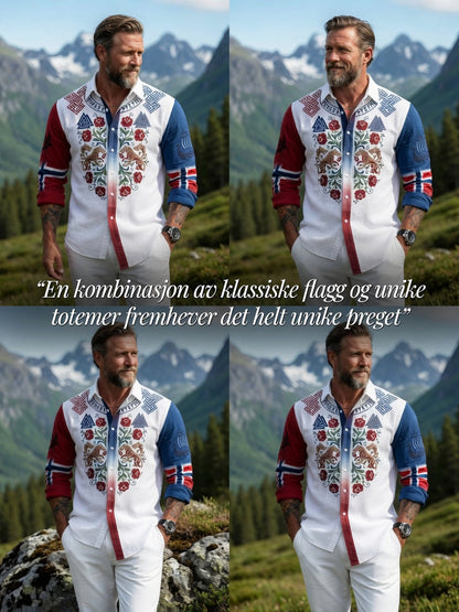 Mannens vintage norske symmetriske mønster fritidsskjorte