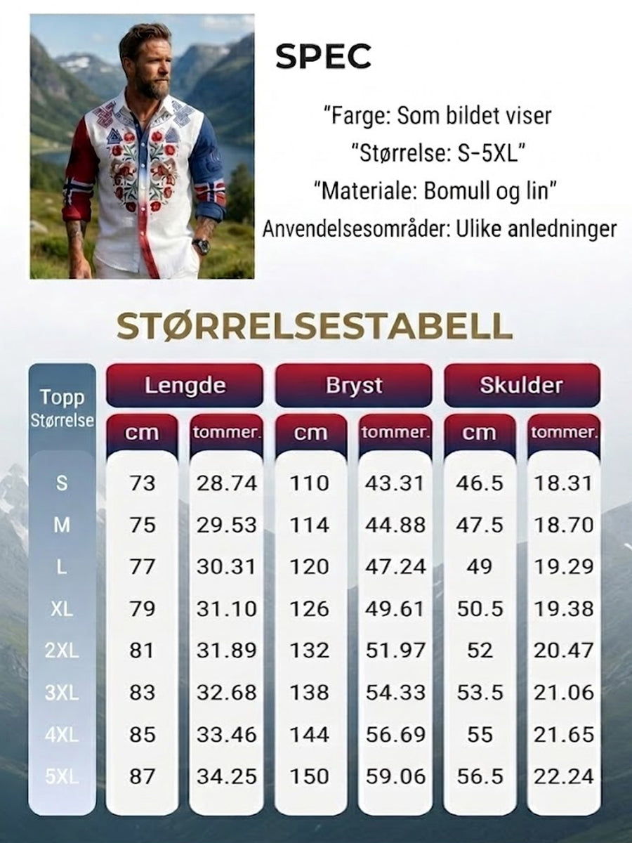 Mannens vintage norske symmetriske mønster fritidsskjorte
