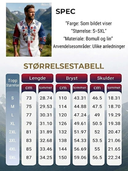 Mannens vintage norske symmetriske mønster fritidsskjorte