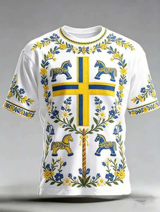 Men's art print t-shirt commemorating Sweden's National Day, short-sleeved