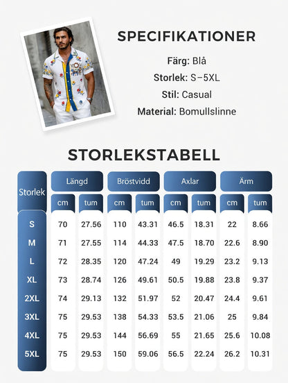 Men's retro Swedish Midsummer folk never-fading floral cotton-linen short-sleeved shirt