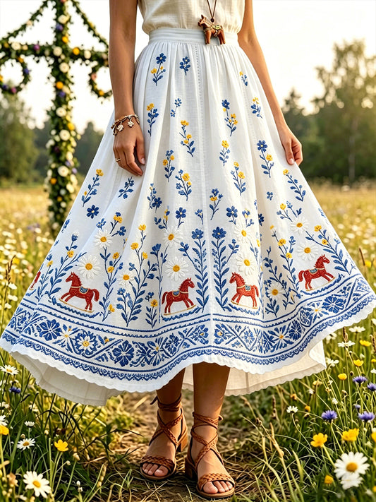 Women's floral print midsummer skirt for the holidays