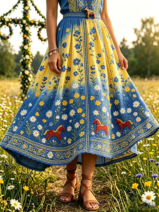 Women's floral print midsummer skirt for the holidays