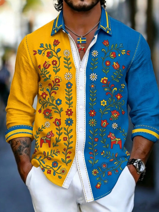 Men's long-sleeved T-shirt with art print commemorating Sweden's National Day
