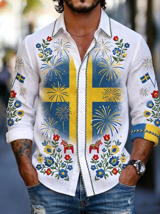 Men's long-sleeved art print sweatshirt commemorating Sweden's National Day
