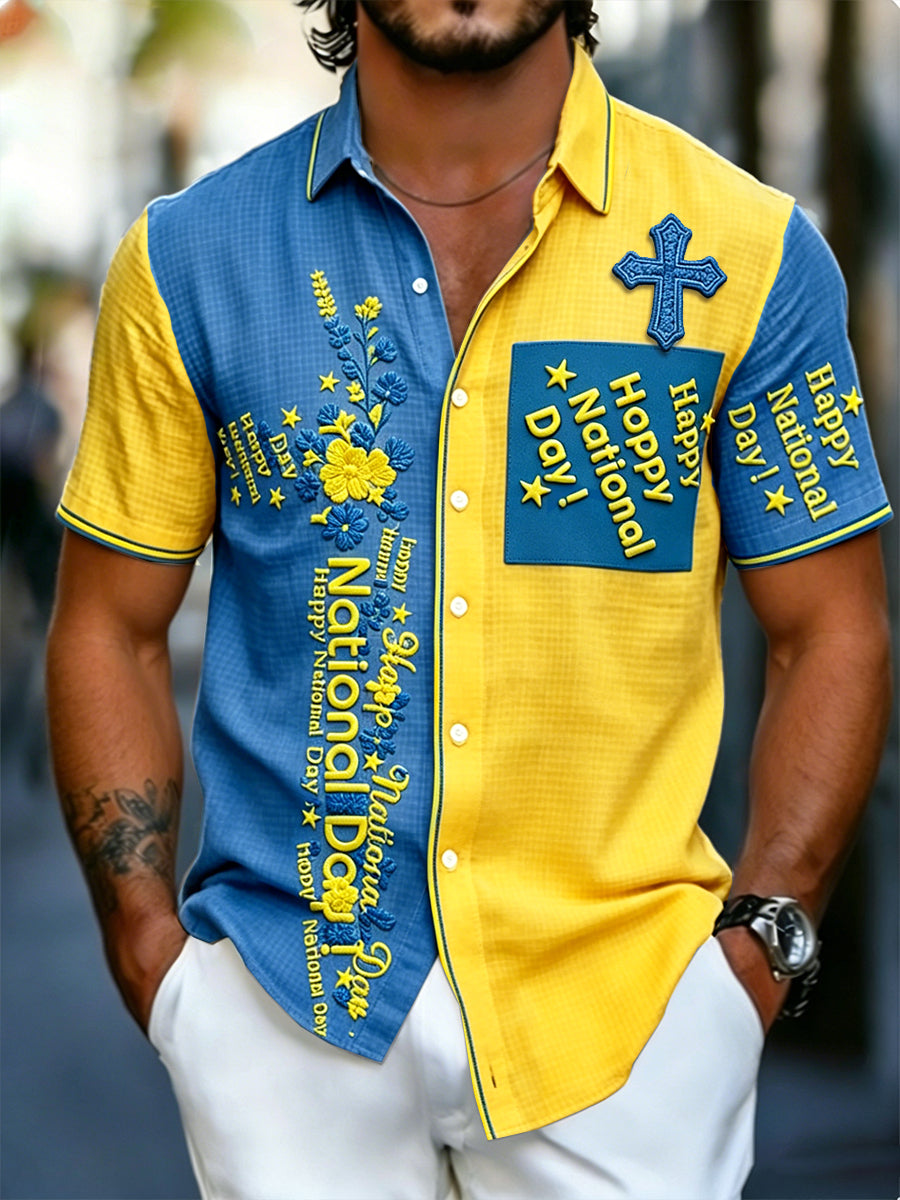 Herrkläder Svensk nationaldag Tygtyger Tryckt Avslappnad kortärmad skjorta