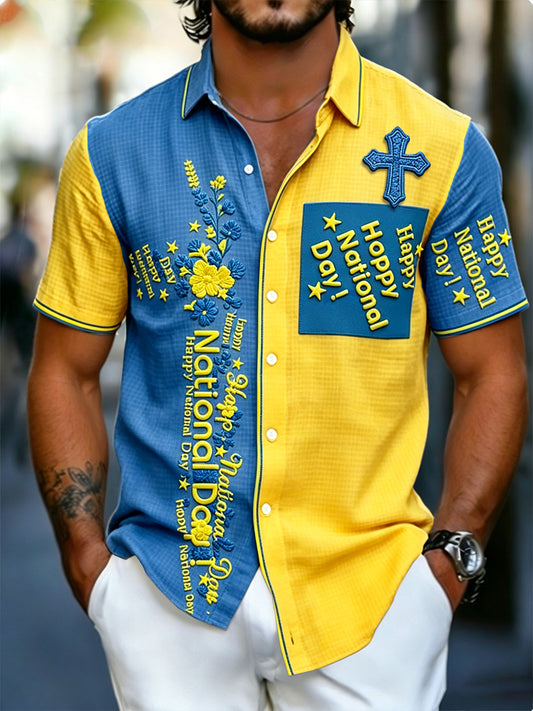 Men's Swedish National Day Printed Casual Short Sleeve Shirt