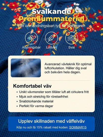 Herrretro svensk nationaldag midsommar folkloristisk blommig vaffelmönstrad långärmad skjorta