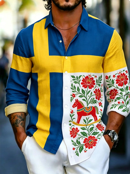 Men's long-sleeved art print sweatshirt commemorating Sweden's National Day