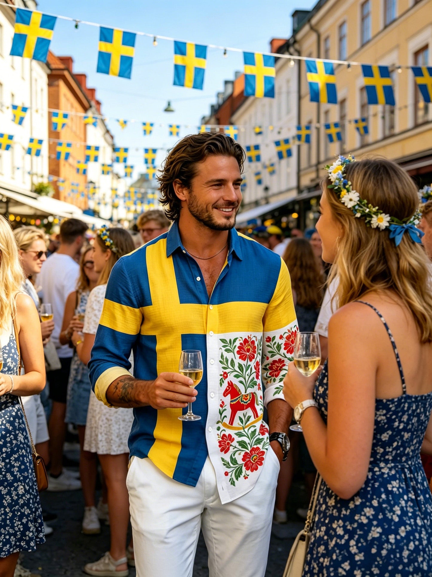 Men's long-sleeved art print sweatshirt commemorating Sweden's National Day