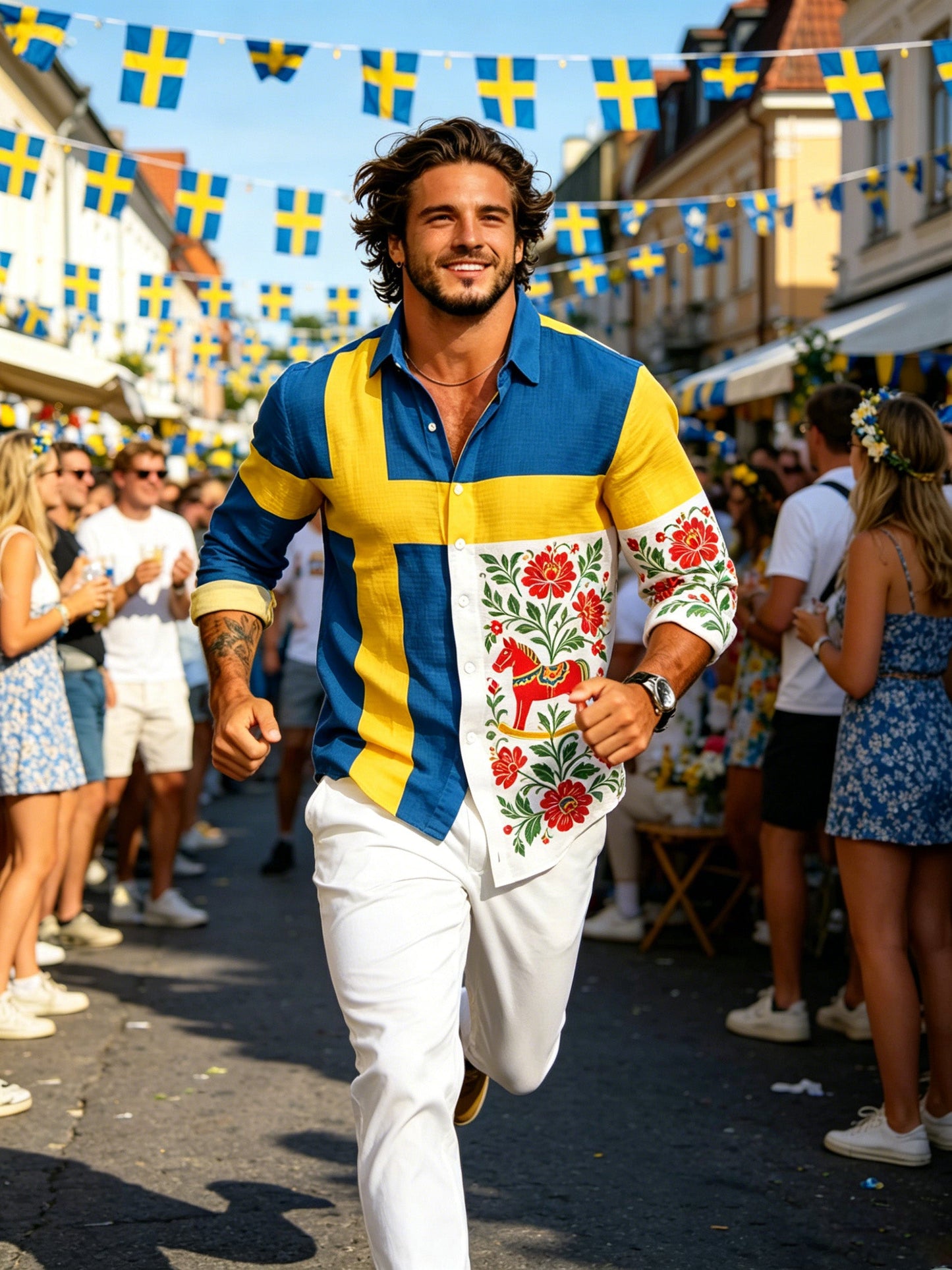 Men's long-sleeved art print sweatshirt commemorating Sweden's National Day