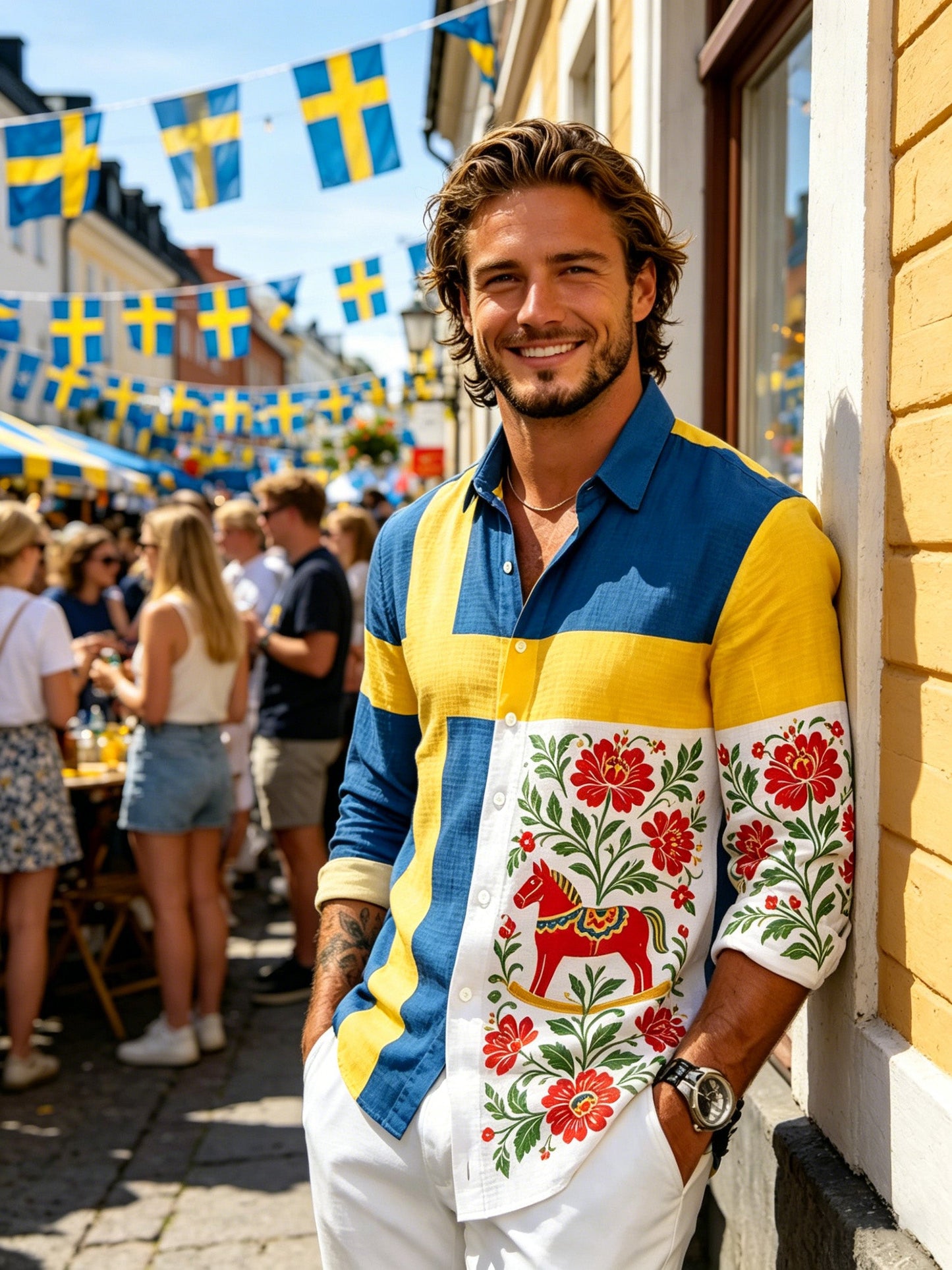Men's long-sleeved art print sweatshirt commemorating Sweden's National Day