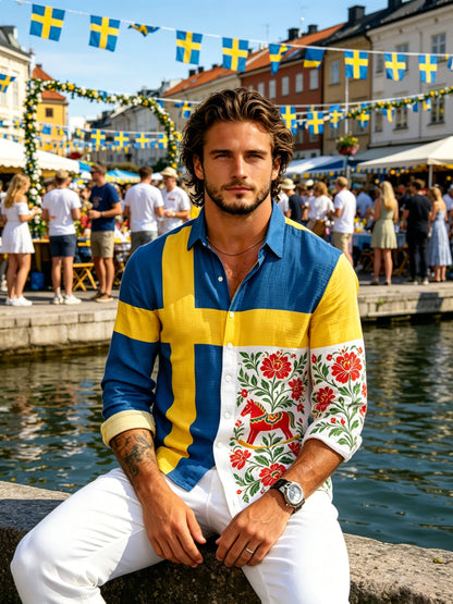 Men's long-sleeved art print sweatshirt commemorating Sweden's National Day