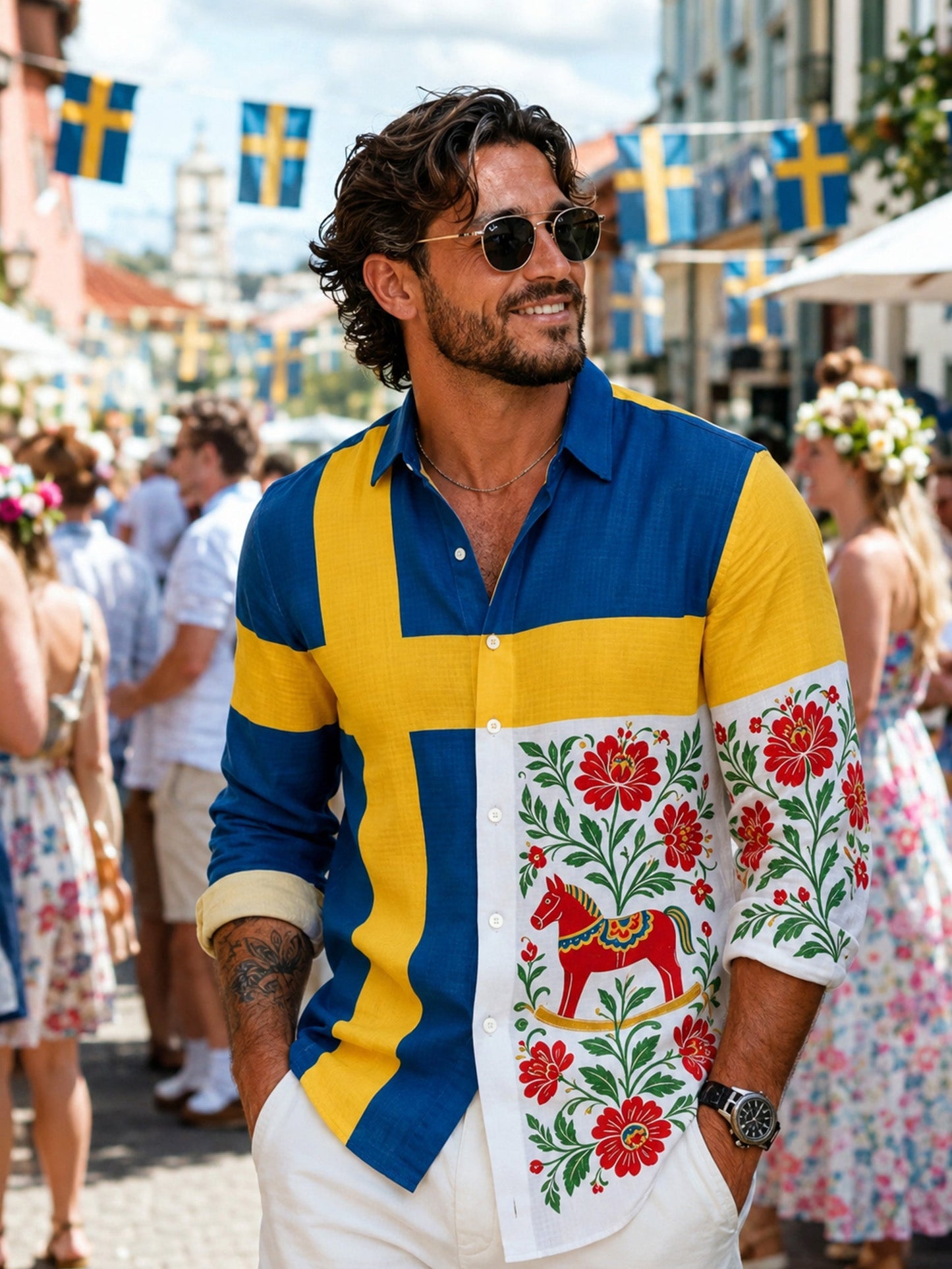 Men's long-sleeved art print sweatshirt commemorating Sweden's National Day